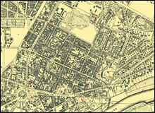 Plan von 1950, dicht bebaute Neustadt